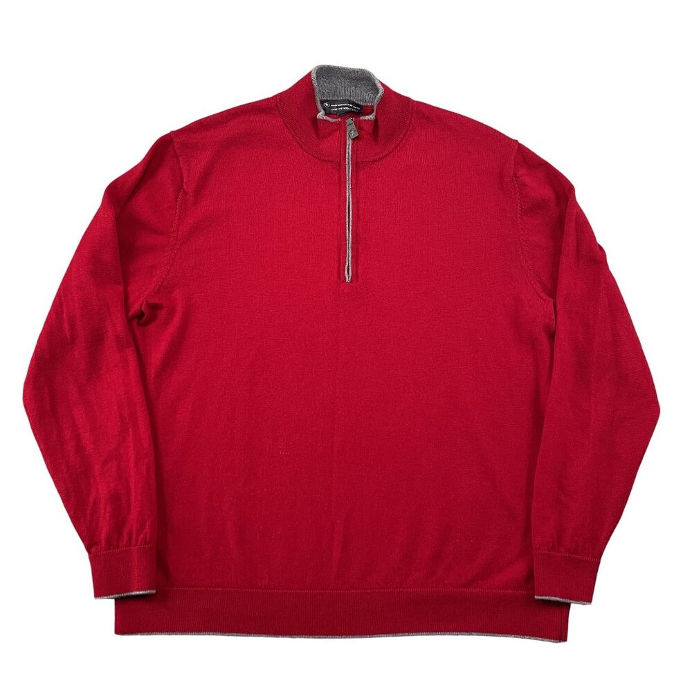 Hart Schaffner Marx Sweater Mens XL Red 100% Extra Fine Merino Wool 1/4 Zip